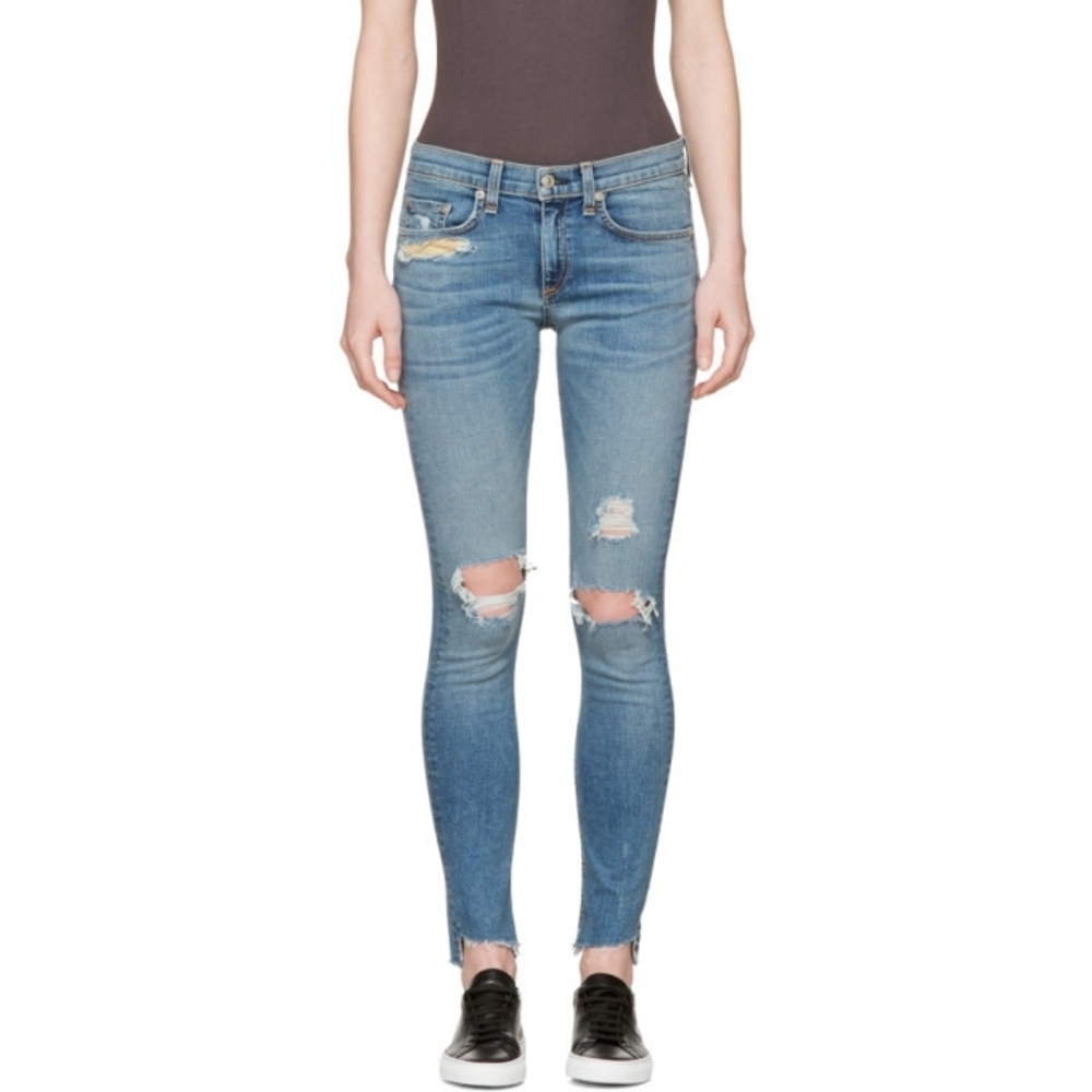 rag & bone Women's Light Blue distressed Ripped Skinny Jeans